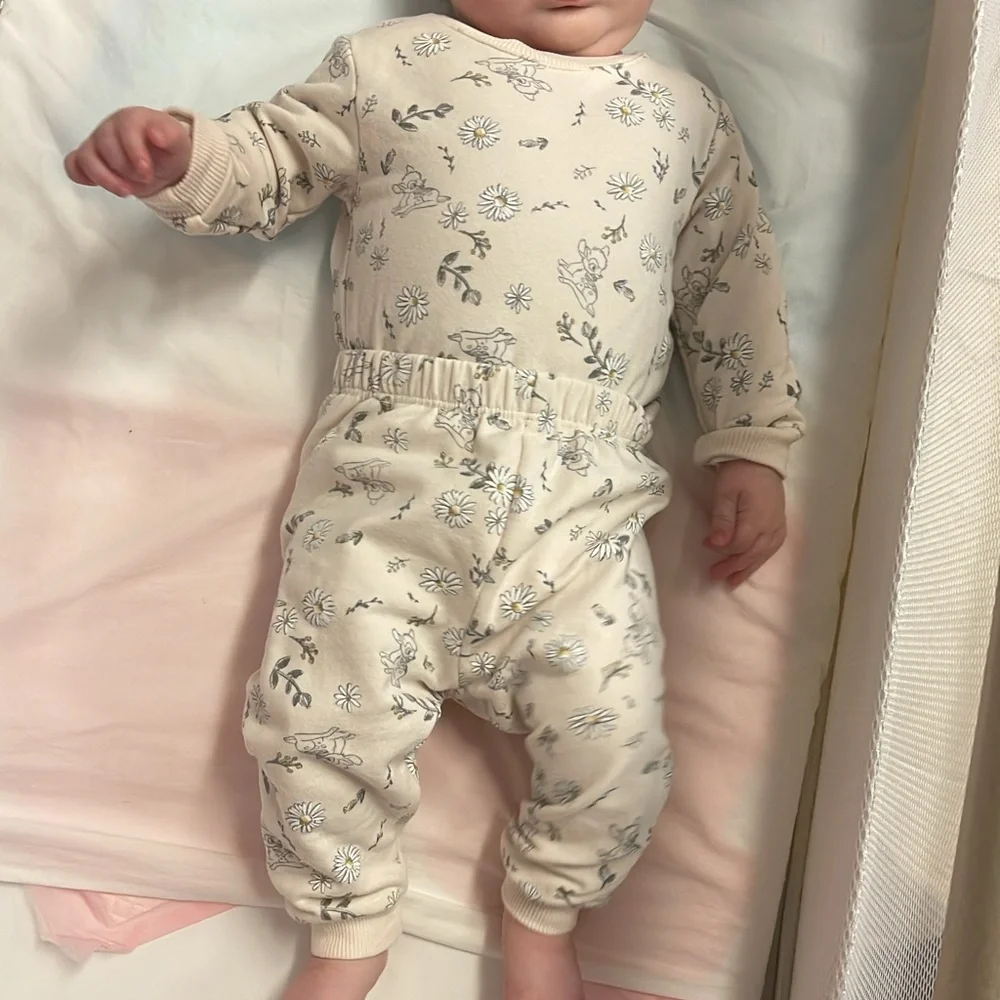 Cream Floral & Bunny Baby Two-Piece Set